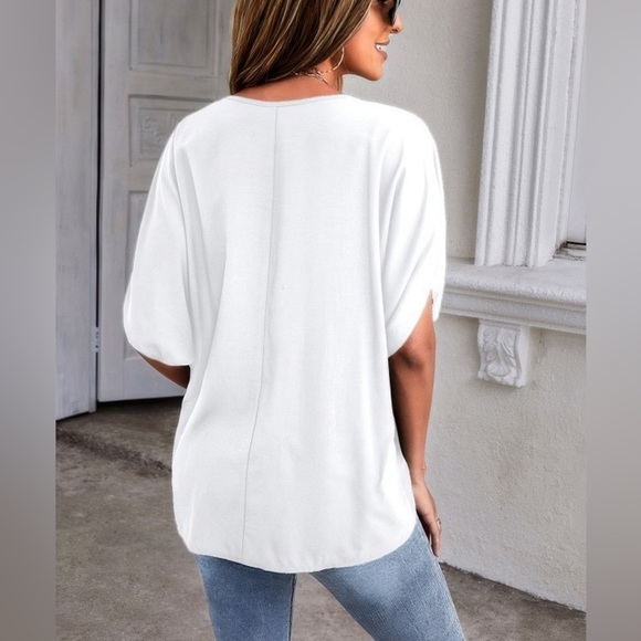 White V-Neck Batwing half sleeve loose top - Picture 3 of 3
